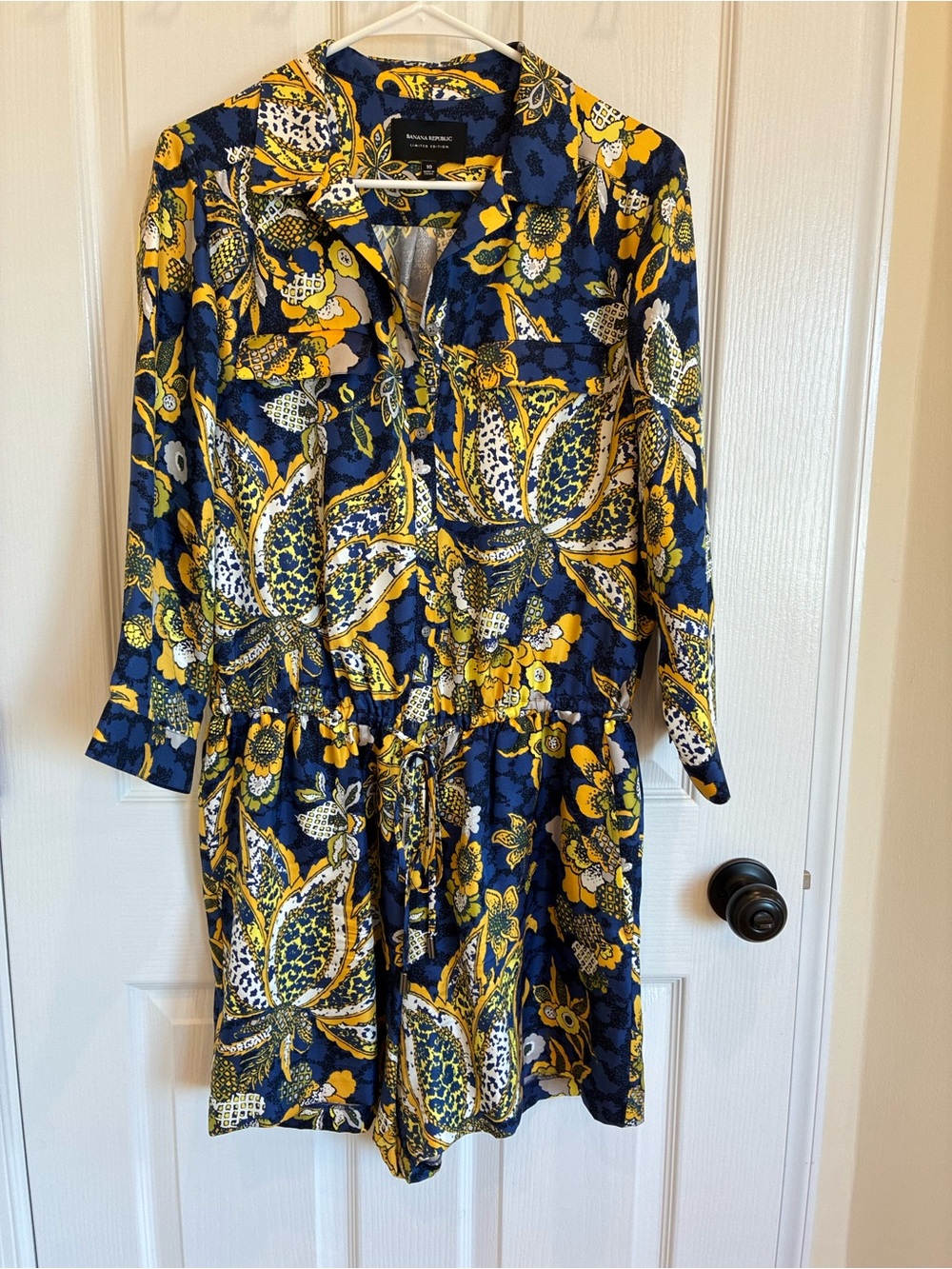 Limited Edition Banana Republic Blue and Yellow Floral Silk Romper Size 10